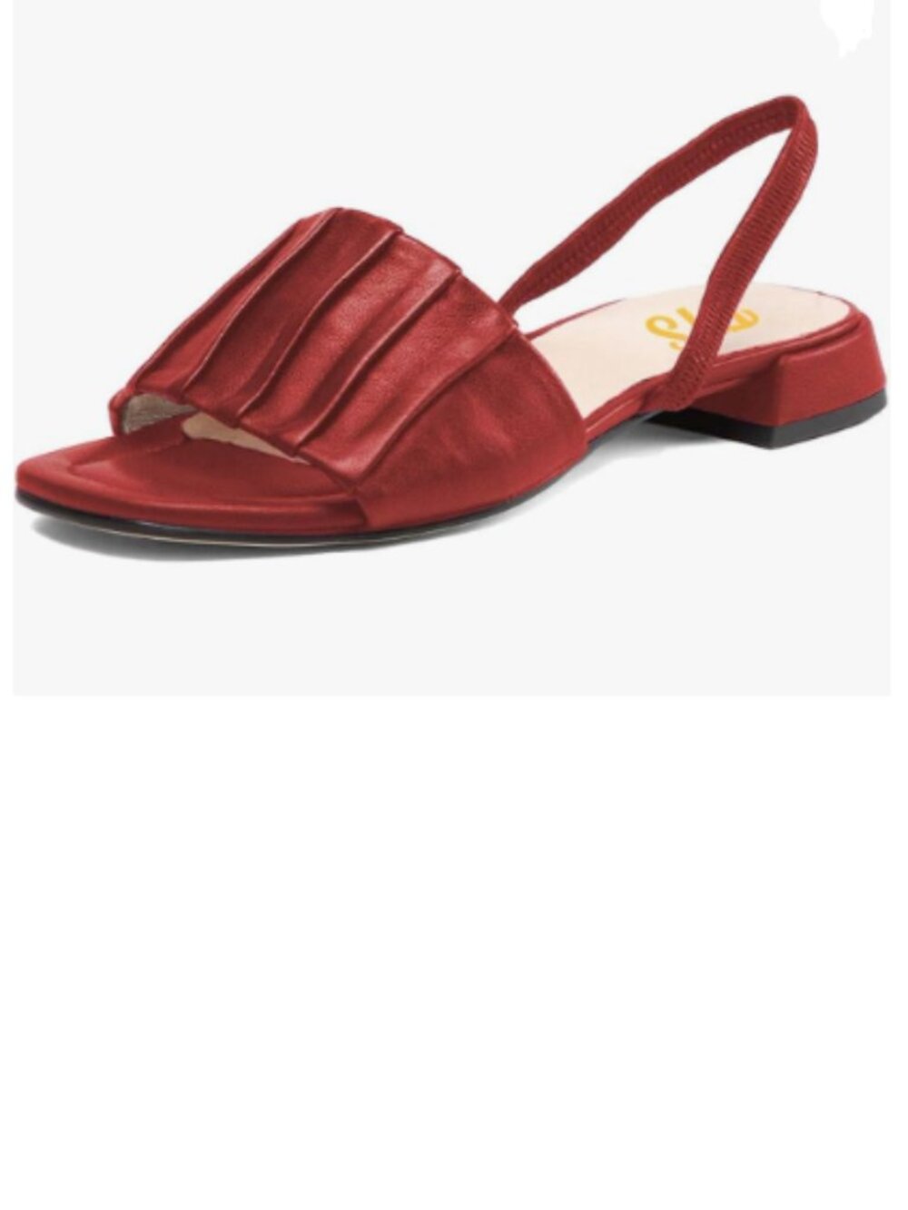 FYS Red Open Toe Slingback Sandals Pleated One Band Low Block Heels Comfy Shoes